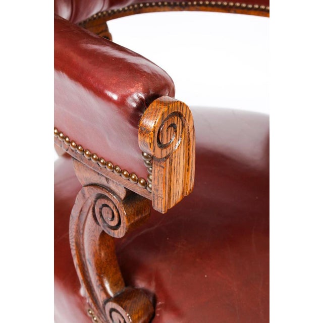 19th Century Victorian Oak Leather Desk Chair For Sale - Image 18 of 18