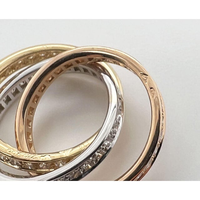 Cartier Trinity Diamond 18k Tri-Color Gold Band Ring w/Cert - Size 5.5 For Sale - Image 10 of 10