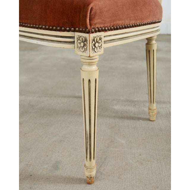 Set of Six French Louis XVI Style Painted Dining Chairs With Mohair For Sale - Image 10 of 12
