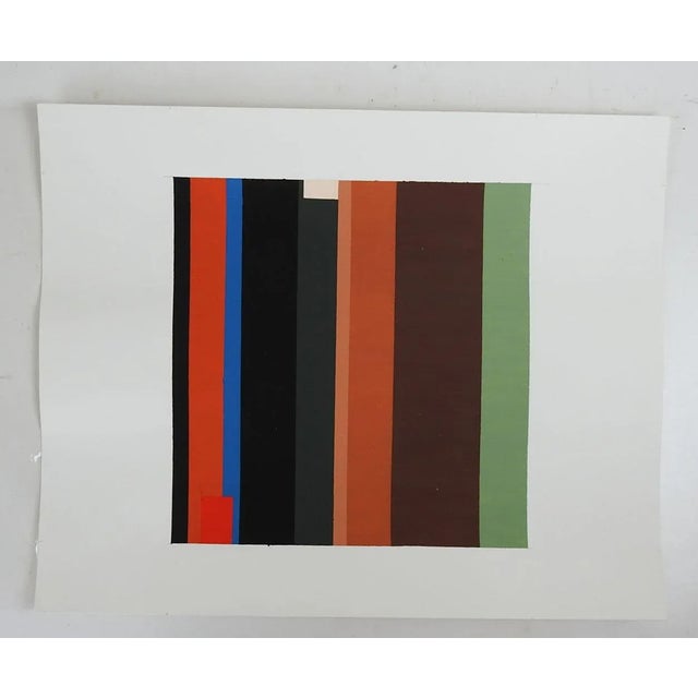 Late 20th century gouache on paper abstract stripes painting in muted colors Unsigned. Unframed, image size 8" square.