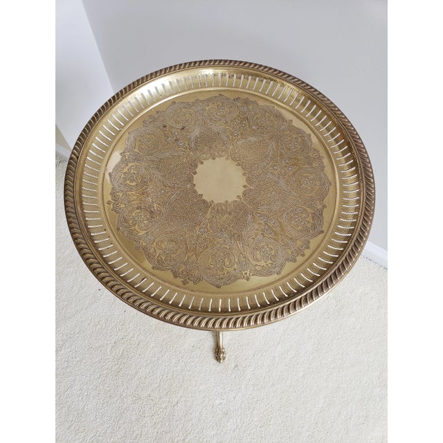 1970s Vintage Brass Pedestal Side Table With Florentine Engraving and