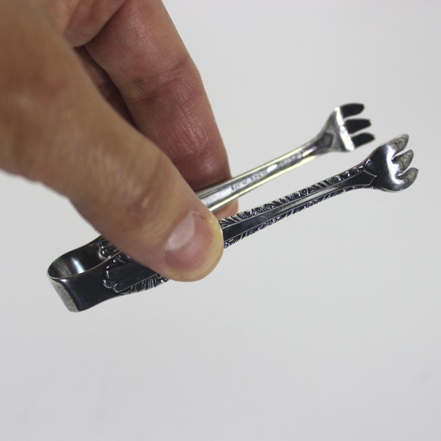 Silver Small Vintage Ornate Silver Plated Sugar Tongs For Sale - Image 8 of 8