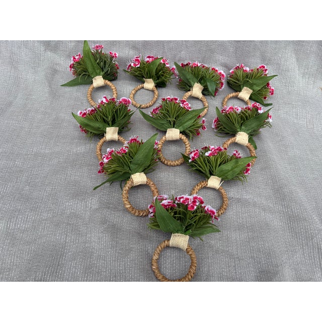 Pink White Flower Napkin Rings Set of 10 For Sale - Image 9 of 12