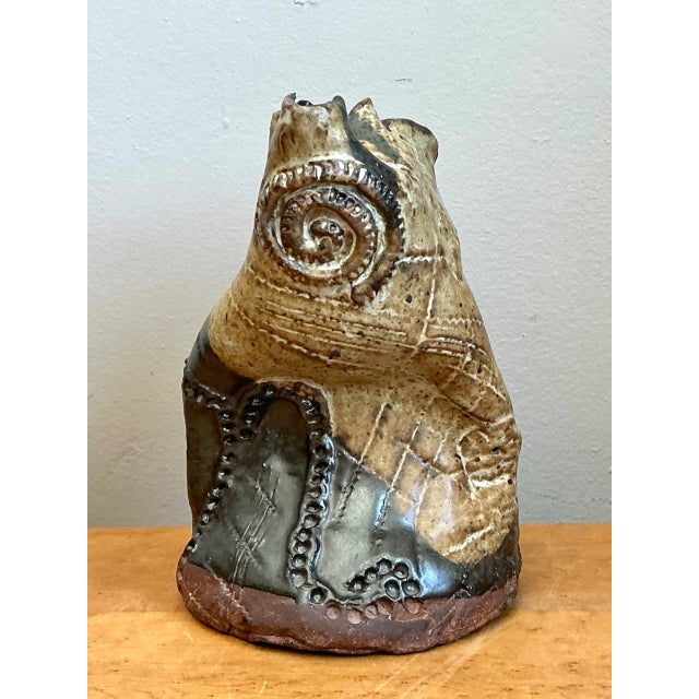 Tan Vintage Original Studio Pottery Vase For Sale - Image 8 of 12