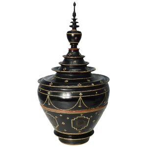 Antique Burmese Black Lacquered Temple Offering Bowl From the 19th Century