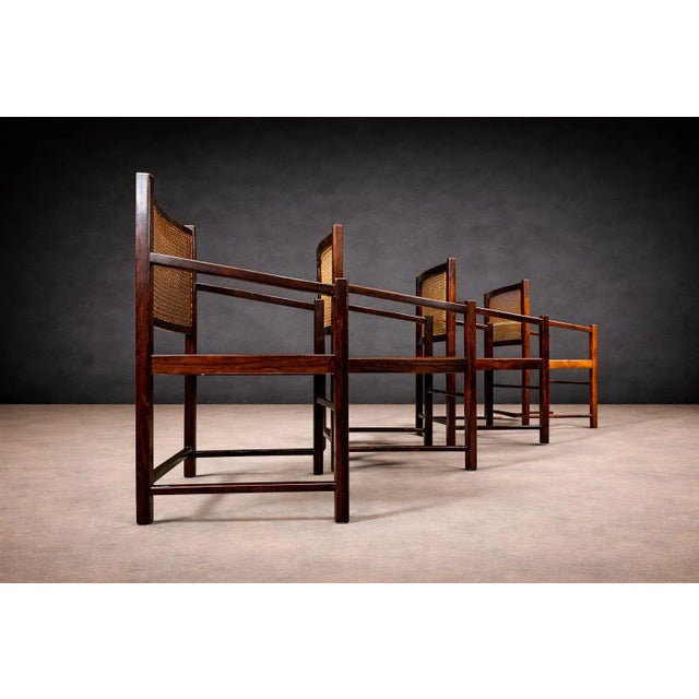 Mid-Century Modern Set of Four Armchairs in Rosewood & Caning, Unknown, 1960s For Sale - Image 3 of 8