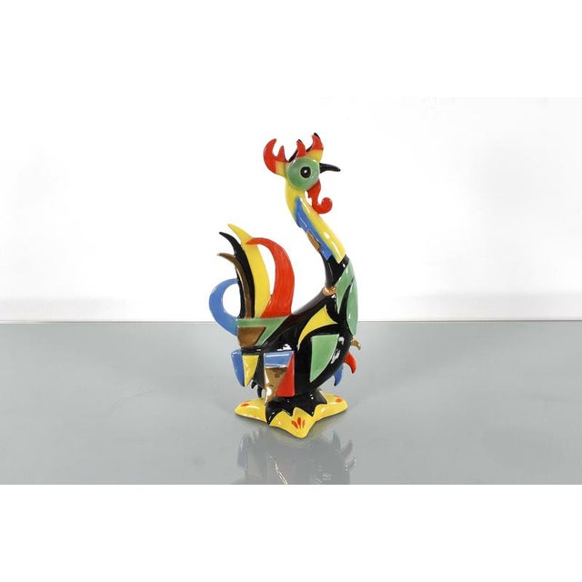 Green Mid-Century Multicolored Hand-Glazed Ceramic Rooster by by G. Girardi, Italy, 1960s For Sale - Image 8 of 11
