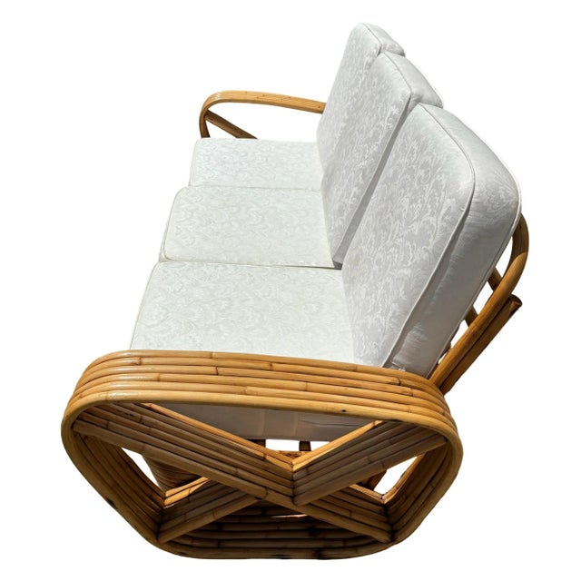Mid-Century Modern Restored Frankl Style Rattan Six-Strand Square Pretzel 3-Seater Sectional Sofa For Sale - Image 3 of 6