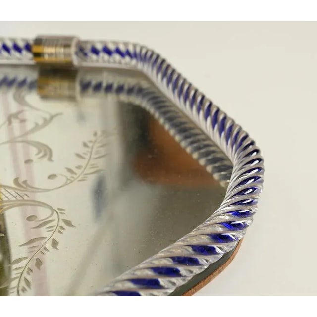 Hexagonal Serving Tray in Blue Mirror-Engraved Murano Glass from Barovier, Italy, 1940s For Sale - Image 6 of 13