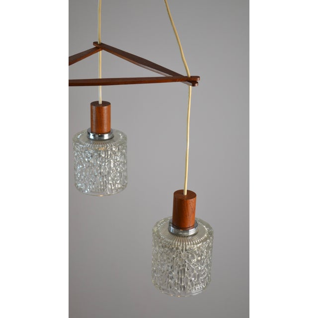 Teak and Textured Glass 3-Light Pendant attributed to Carl Fagerlund, Denmark, 1960s For Sale - Image 11 of 17