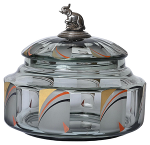 Italian Futurist Crystal Enameled Box with Silver Sculpture, 1933