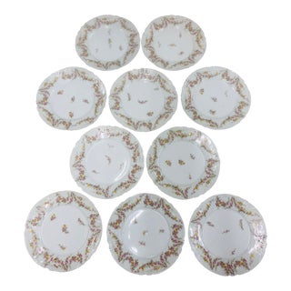 Limoges, France Salad Plates With Floral Swags Design - Set of 10 For Sale