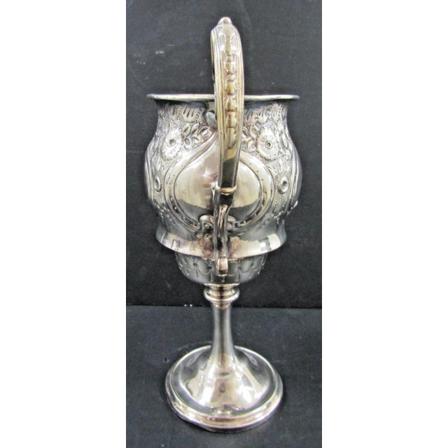1900s Victorian Silver Plated Trophy Cup Cast Scroll Handles Chased Floral Design For Sale - Image 4 of 12