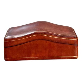 Vintage Italian Leather Wave-Top Decorative Box For Sale