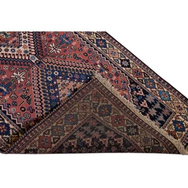 Traditional Antique Bakhtiari Handmade Geometric Red Wool Runner For Sale - Image 3 of 10