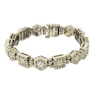 Ivan & Co. Diamond 18k White Gold Octagon & Square Link Bracelet For Sale