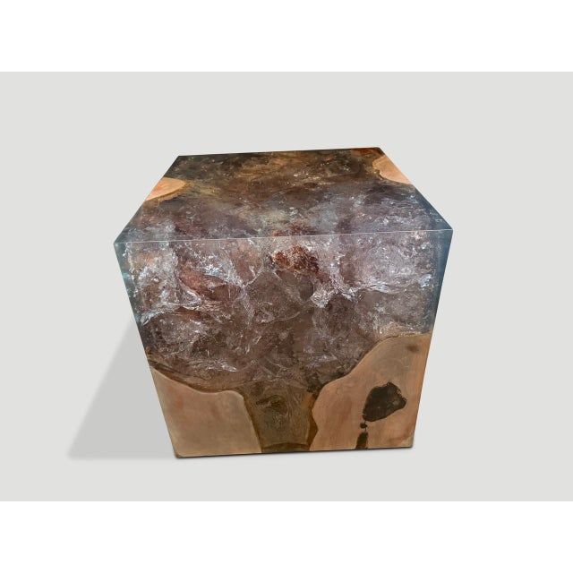 Contemporary Andrianna Shamaris St. Barts Teak Wood And Resin Side Table For Sale - Image 3 of 6