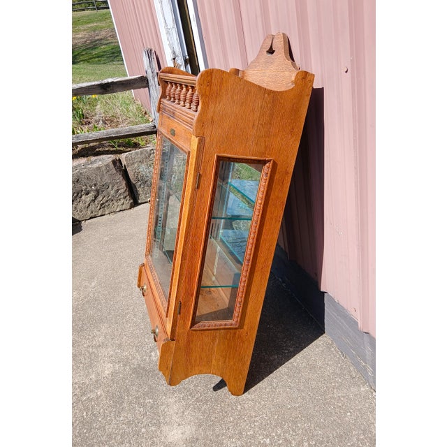 Wood Antique Wall Hanging Barber Cabinet Quarter Sawn Oak Frank S Betz Co Chicago Usa For Sale - Image 7 of 17