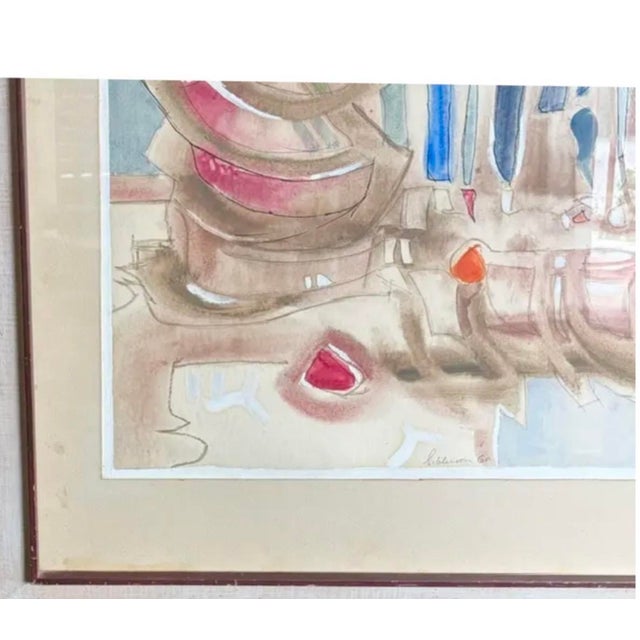Mid 20th Century Mid Century Abstract, Surrealist Watercolor Painting - A Kitchen Scene - Signed and Dated 1960 For Sale - Image 5 of 9