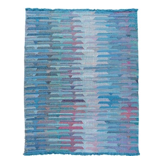 Apadana Modern Kilim Blue Handmade Geometric Wool Rug For Sale