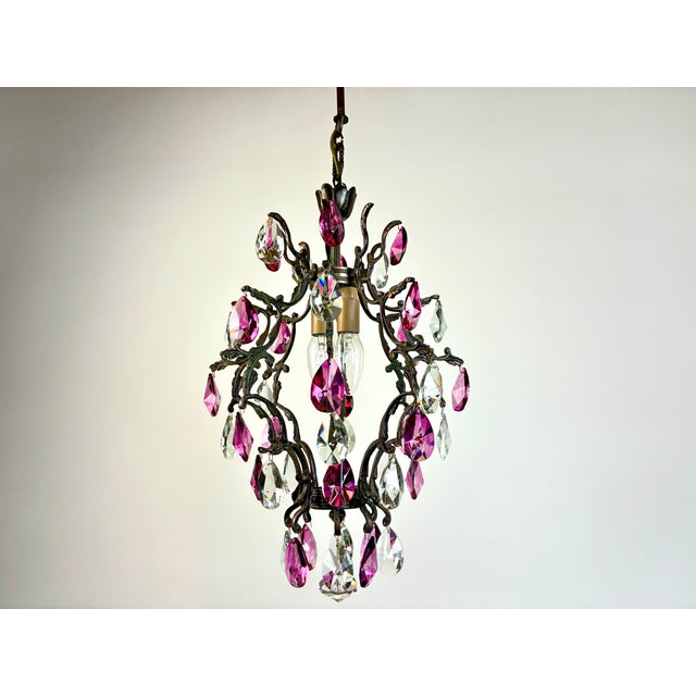 1960s Antique Vintage 1960s Crystal Chandelier – Hand-Restored, Pink Hand-Painted Crystals For Sale - Image 5 of 17