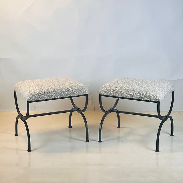 Metal Pair of Wide 'Strapontin' Stools or Ottomans by Design Frères For Sale - Image 7 of 11