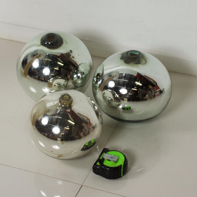 Vintage 1950s Mexico Mercury Glass Globes Gazing Ball Spheres Set of 3