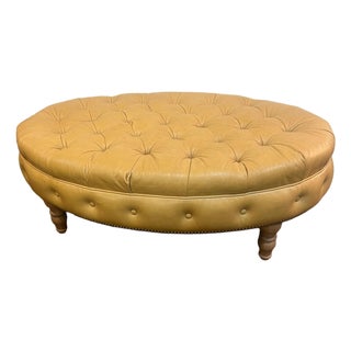 1980s Large Tufted Leather Oval Ottoman For Sale