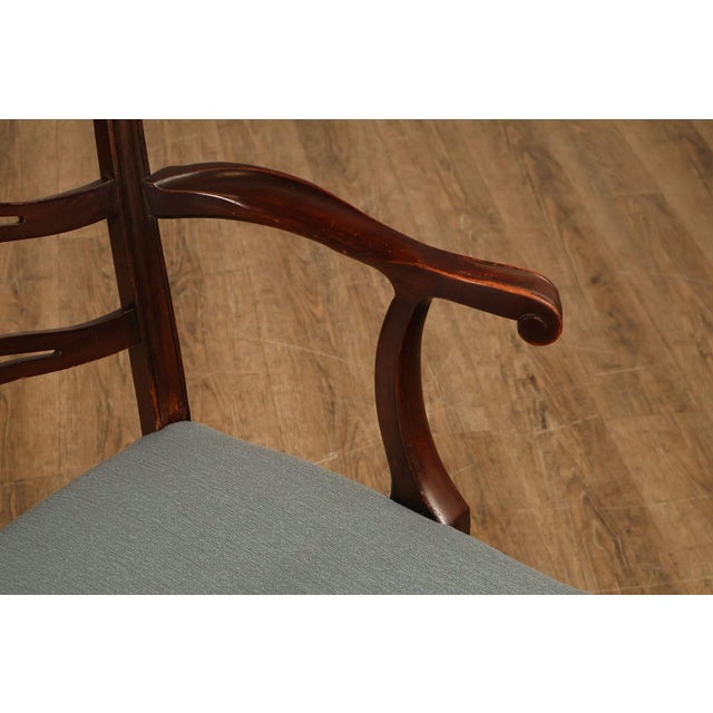 Brown 1940's Chippendale Style Set Of Six Mahogany Ladder Back Dining Chairs For Sale - Image 8 of 18