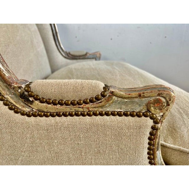 Linen French Louis XV Style Bergeres W/ Belgium Linen Upholstery For Sale - Image 8 of 14