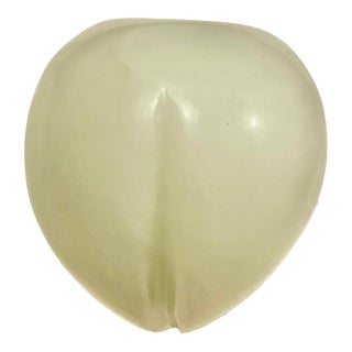 Asian Carved Milky Light Green Stone Fruit Plum For Sale