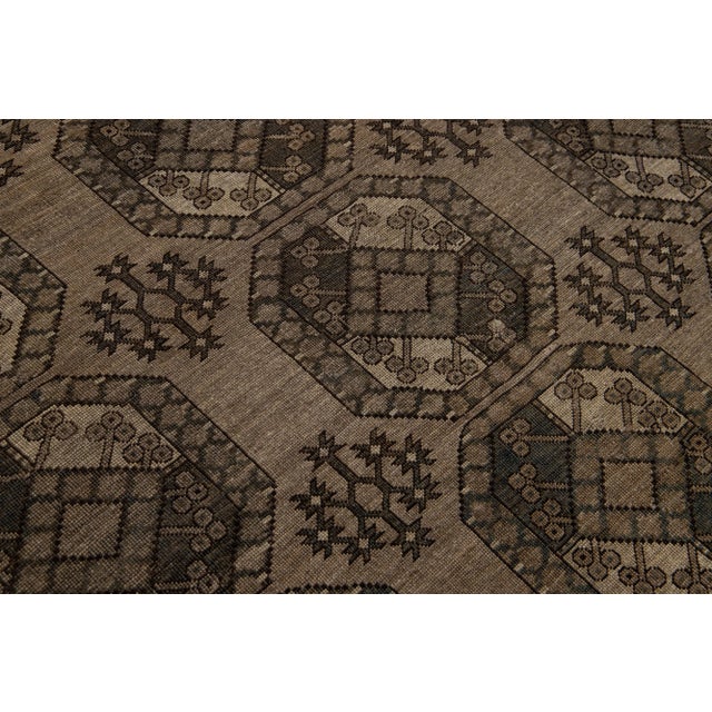 Persian 1930s Antique Turkmen Handmade Wool Brown Rug With Gul Design For Sale - Image 3 of 7