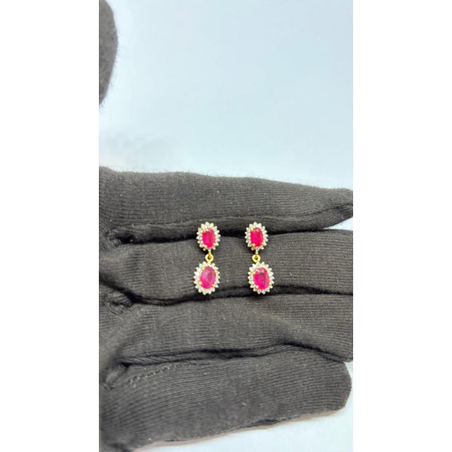Gold Natural Ruby 2.82cts & Diamond 0.51cts Earring in 14k Gold For Sale - Image 8 of 8