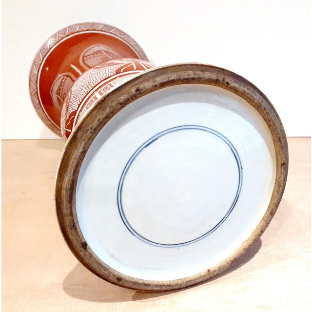 Ceramic Large Chinese Porcelain Red Floor Gu For Sale - Image 7 of 7