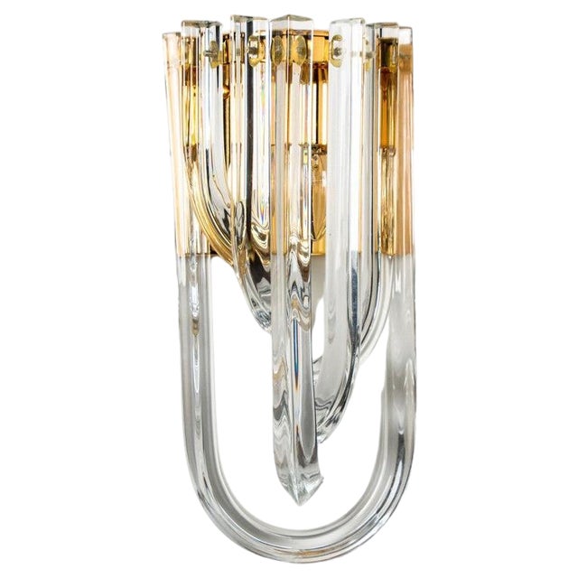Wall Light in Curved Crystal Glass and Gilt Brass from Venini, Italy, 1960s For Sale