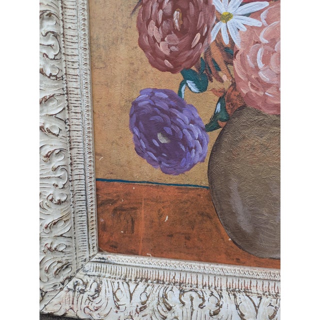 Vintage Original Still Life Bouquet of Flowers Framed Painting For Sale - Image 10 of 12