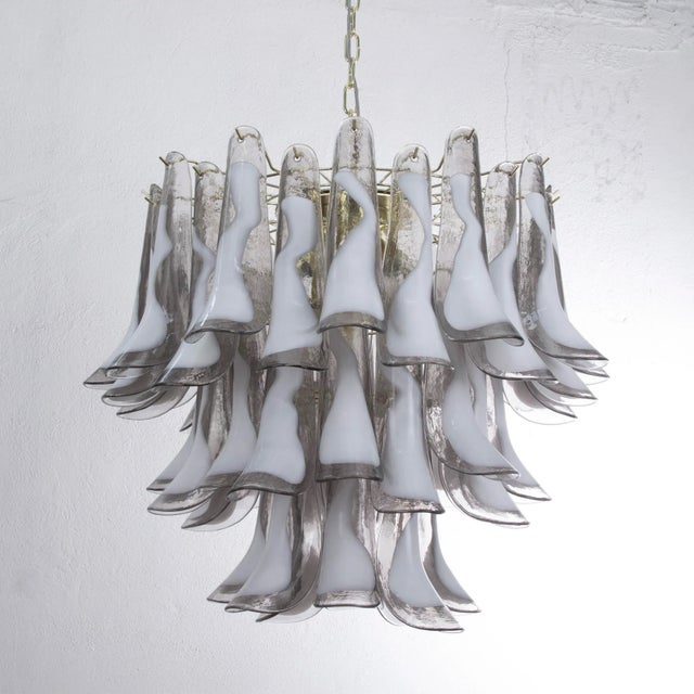 Italian Petal Suspension Lamp with Glass Gray and White Glass, 1990s For Sale - Image 4 of 12