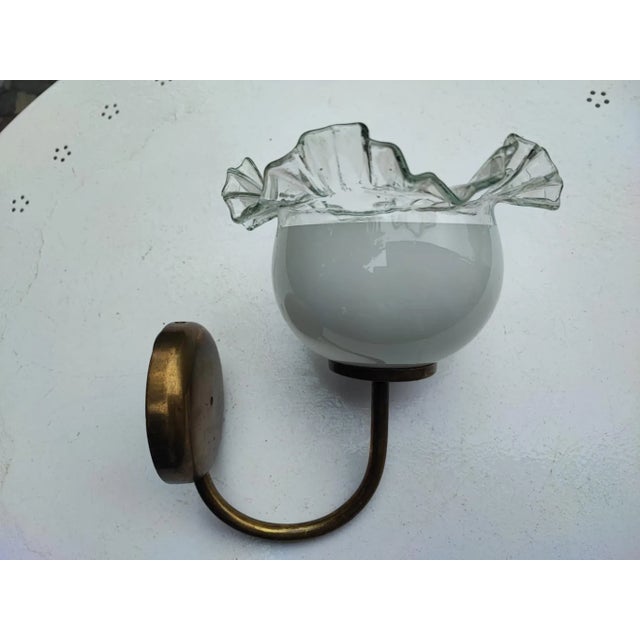 Brass wall lamp, sconces, vintage 1970s, dimensions: height 22 cm, depth 21 cm, lampshade diameter 17.2 cm. European Plug...