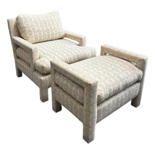 Vintage 1970’s Milo Baughman Upholstered Chair and Ottoman Set For Sale