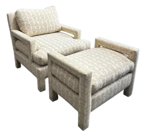 Vintage 1970’s Milo Baughman Upholstered Chair and Ottoman Set