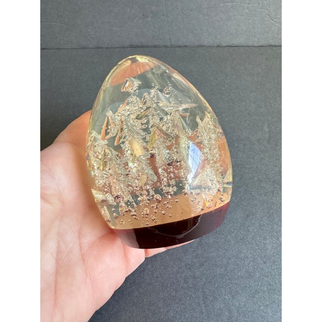Mid Century Lucite Egg Paperweight Mushroom Tree Resin Art Bubbles Vintage Red Base For Sale - Image 4 of 10