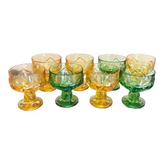 Midcentury Yellow/Green Glass Low Goblets Set of 8 For Sale
