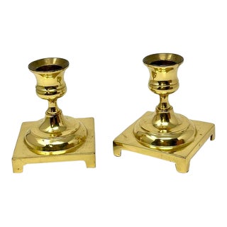 20th Century Ethan Allen Made in Usa Brass Candlesticks - a Pair For Sale