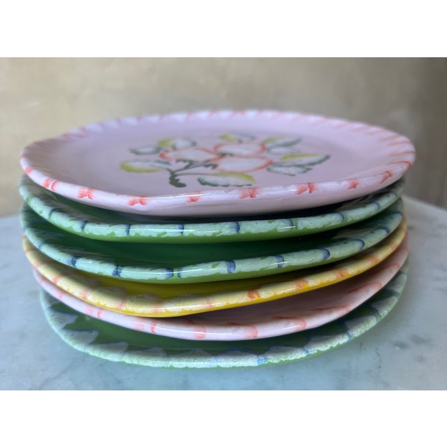 Light Green Italica Ars Hand Painted Plates- Set of 6, C. 1980's For Sale - Image 8 of 12