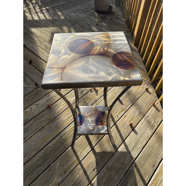 Industrial Vintage Artist Signed Frank Seckler Hand Crafted Fine Art Metal End Table For Sale - Image 3 of 17