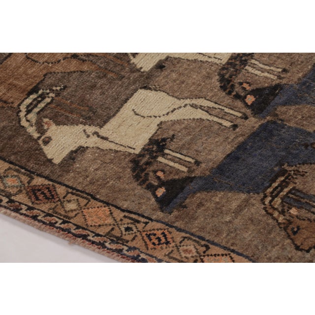 1950s Vintage Persian Gabbeh Runner in Brown With Ibex Pictorials - Rug & Kilim For Sale - Image 5 of 10