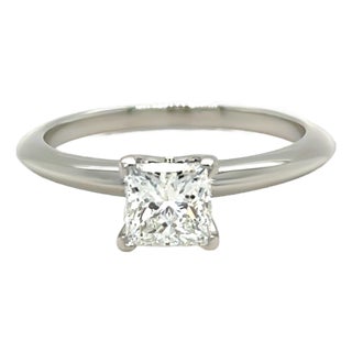 Tiffany & Co. Platinum Princess Cut Diamond Engagement Ring 0.82ct 4.5gSize 6.75 For Sale