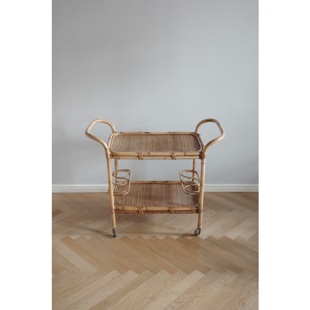 Vintage Rattan and Bamboo Bar Cart, 1980s For Sale - Image 4 of 9