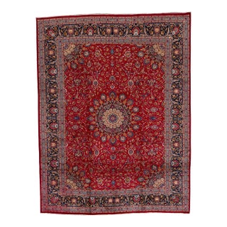 Mid 20th Century Mid-Century Persian Red Handmade Wool Rug For Sale