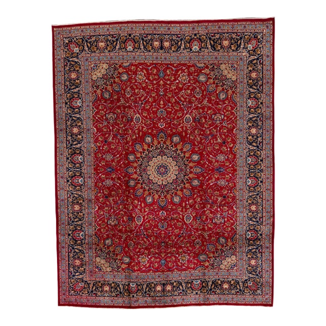 Mid 20th Century Mid-Century Persian Red Handmade Wool Rug For Sale